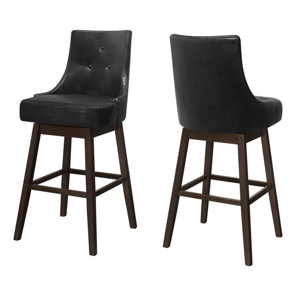 Monarch Specialties Bar Stool, Set Of 2, Swivel, Bar Height, Wood, Pu Leather Look, Black, Brown, Transitional I 1242